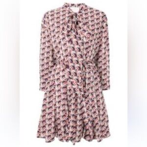 La DoubleJ Mantero Print Shirt Dress Rare Tie Neck‎ Tie Waist Size Medium